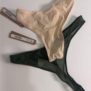 SKIMS Beige and Green Thong Set